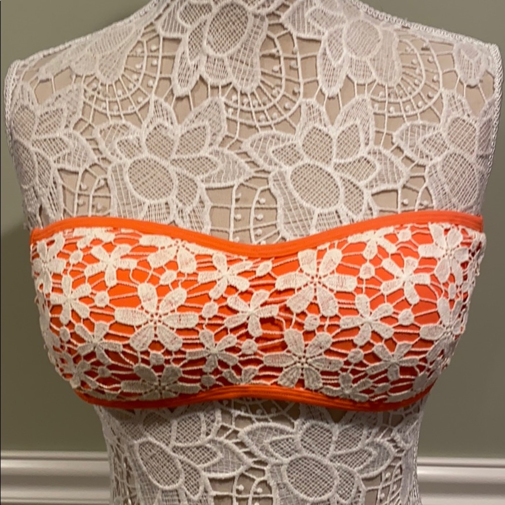 Aerie Orange and White Lace Bikini Top